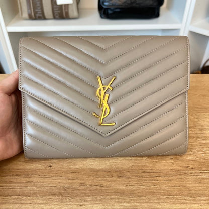 Saint Laurent Cassandre Matelassé Clutch with Crossbody Conversion