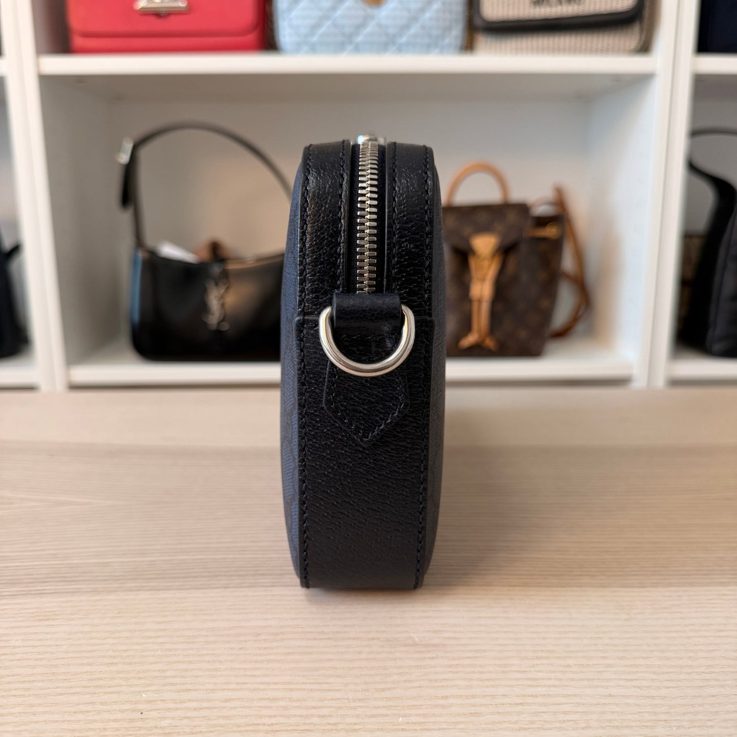 Gucci GG Supreme Monogram Ophidia Wristlet Shoulder Bag Black Blue