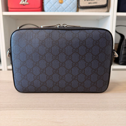 Gucci GG Supreme Monogram Ophidia Wristlet Shoulder Bag Black Blue