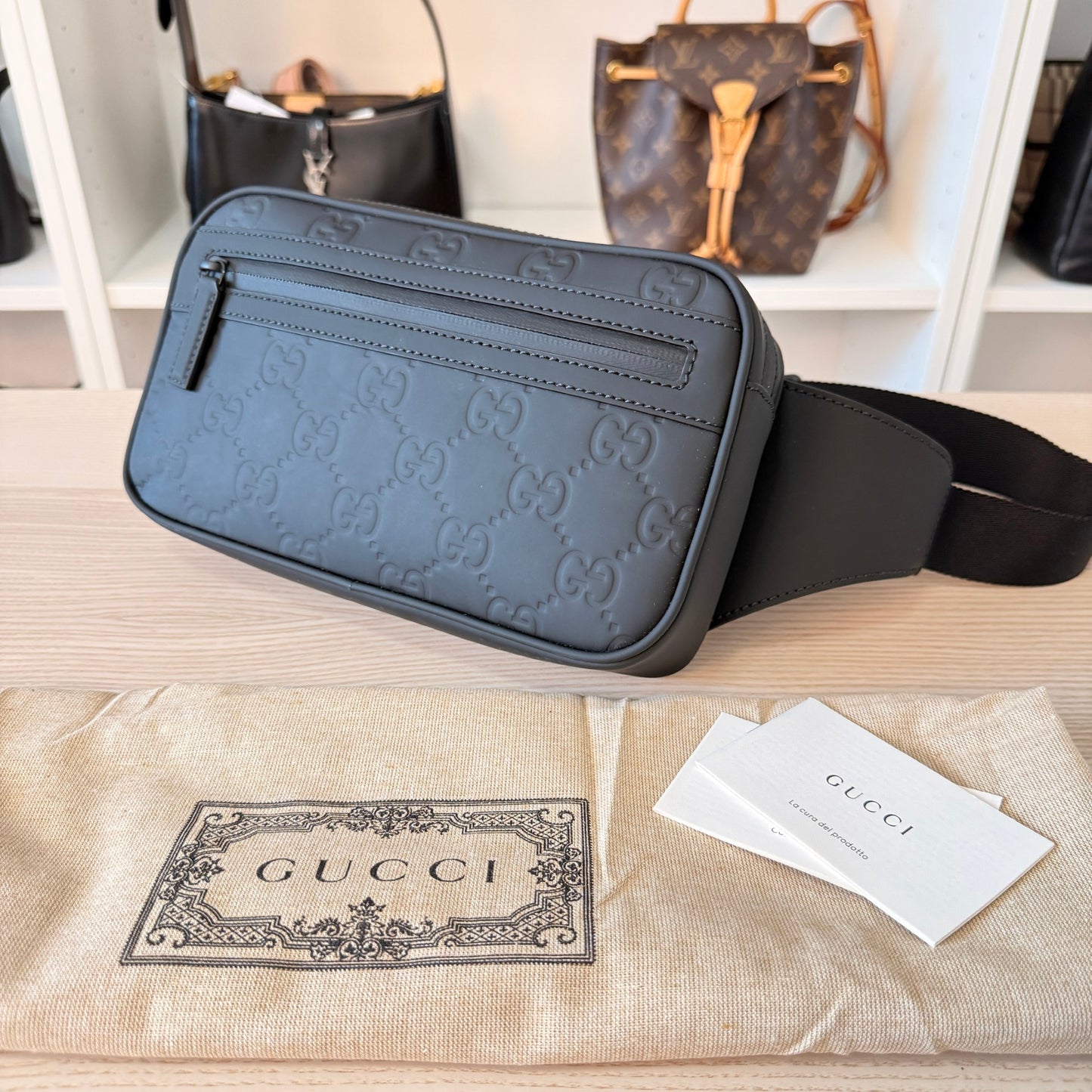 Gucci Rubber Effect Leather Belt Bag Small Black 80