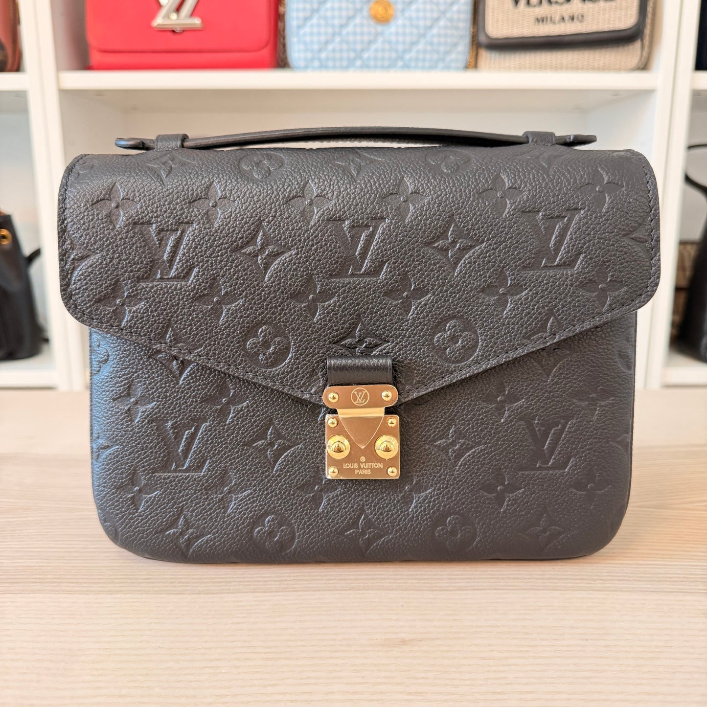 Louis Vuitton Monogram Pochette Metis Empreinte Leather Black