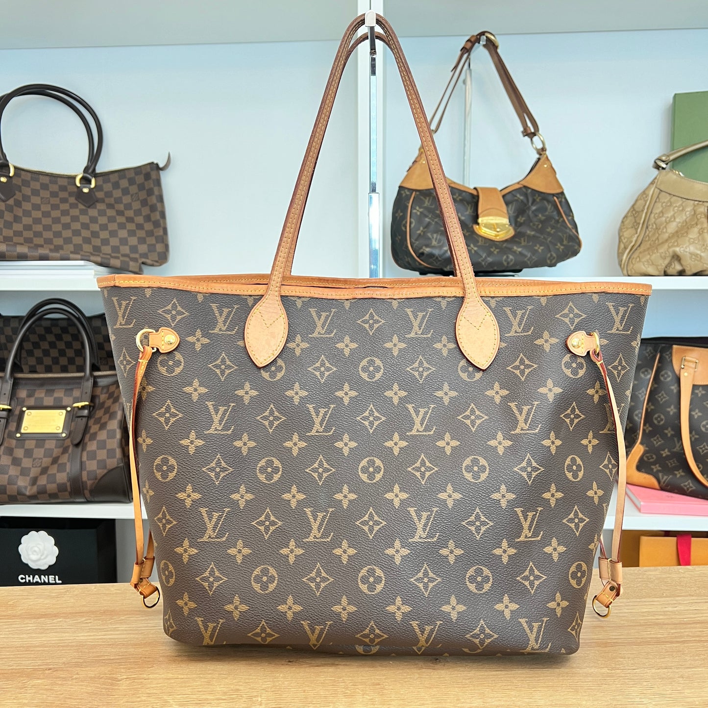 Pre-Owned Louis Vuitton Monogram Neverfull MM Cerise