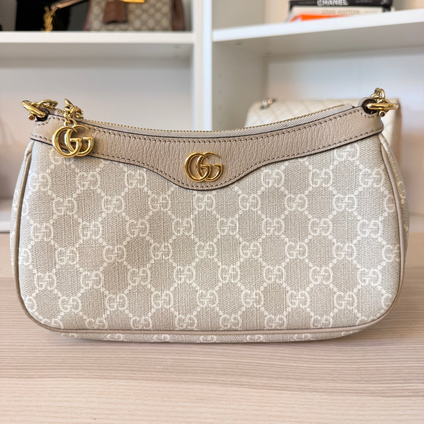 Gucci Ophidia Small Shoulder Bag Beige & White GG Supreme