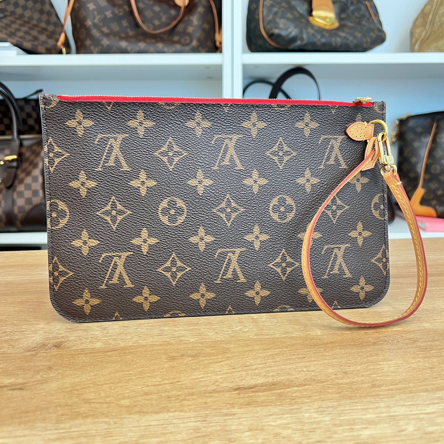 Pre-Owned Louis Vuitton Monogram Pochette Neverfull Cerise