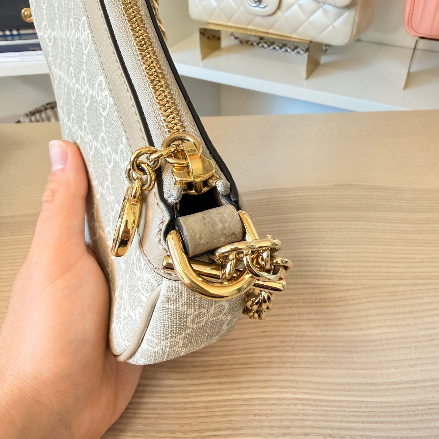 Gucci Ophidia Small Shoulder Bag Beige & White GG Supreme