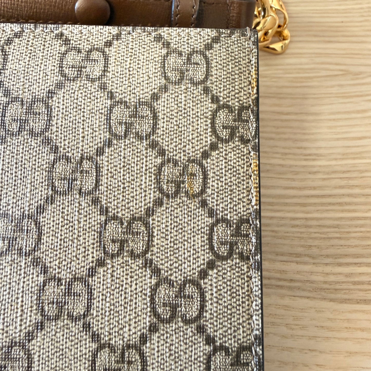 Gucci GG Supreme Monogram Azalea Calfskin Web Mini Horsebit 1955 Chain Shoulder Bag Beige
