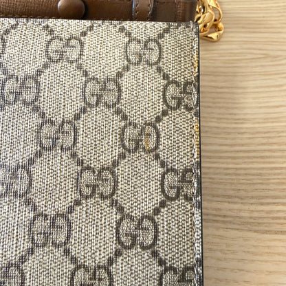 Gucci GG Supreme Monogram Azalea Calfskin Web Mini Horsebit 1955 Chain Shoulder Bag Beige