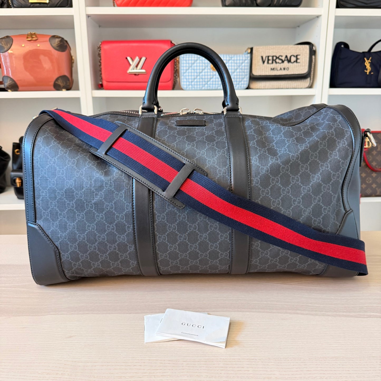 Gucci GG Supreme Monogram Weekender Duffle Black