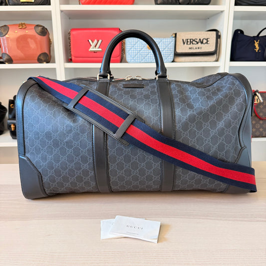 Gucci GG Supreme Monogram Weekender Duffle Black