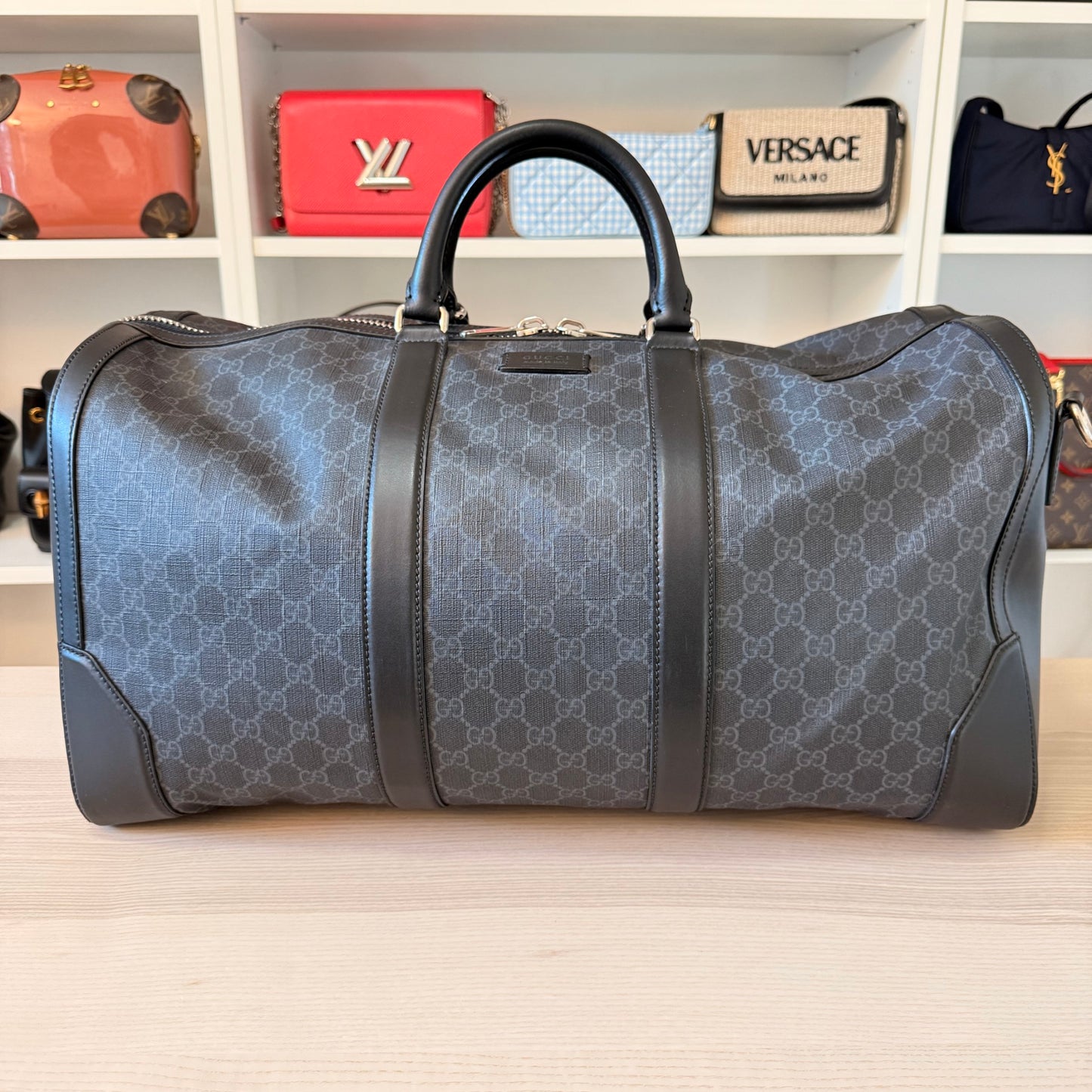 Gucci GG Supreme Monogram Weekender Duffle Black