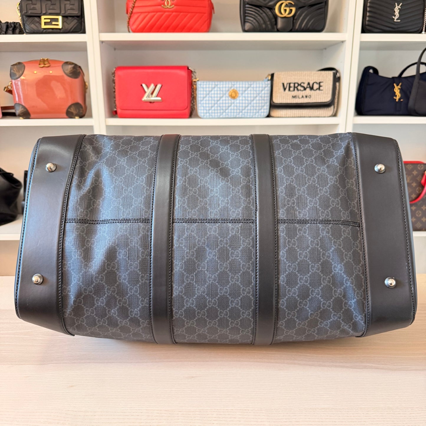 Gucci GG Supreme Monogram Weekender Duffle Black