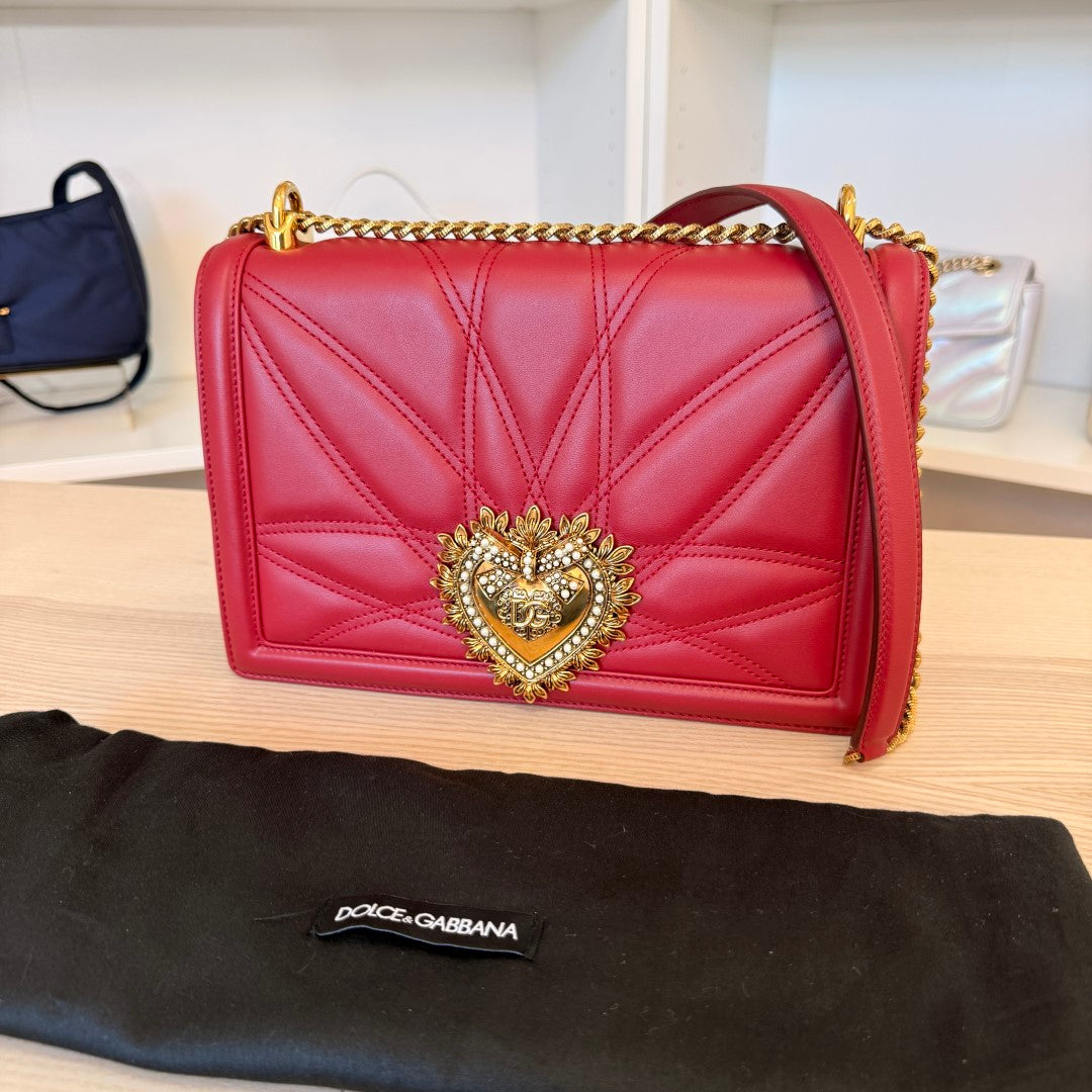 Dolce & Gabbana Calfskin Large Devotion Crossbody Bag Red