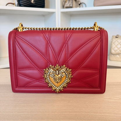 Dolce & Gabbana Calfskin Large Devotion Crossbody Bag Red