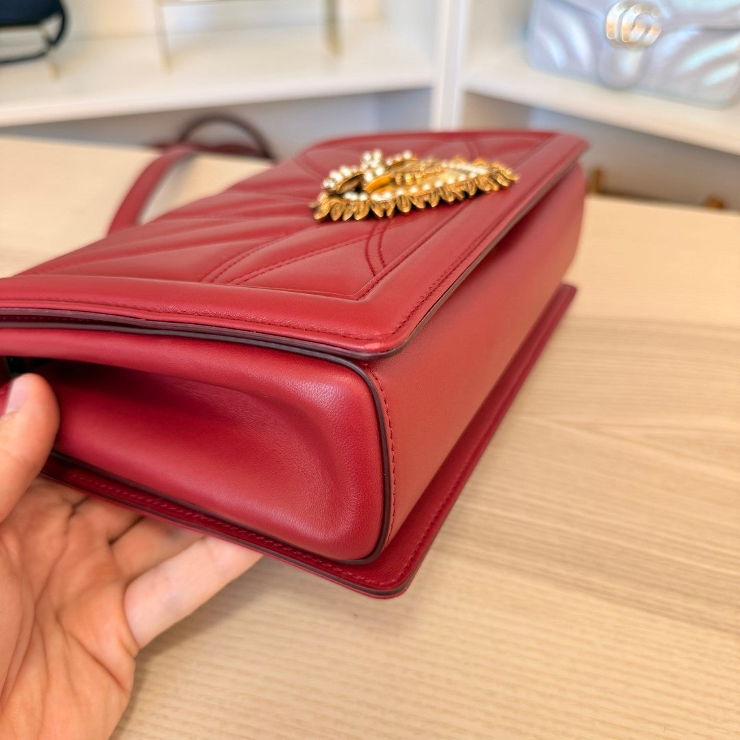 Dolce & Gabbana Calfskin Large Devotion Crossbody Bag Red