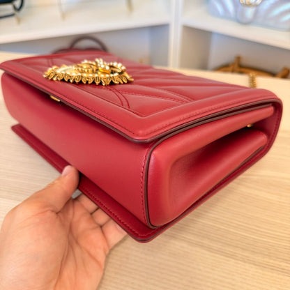 Dolce & Gabbana Calfskin Large Devotion Crossbody Bag Red