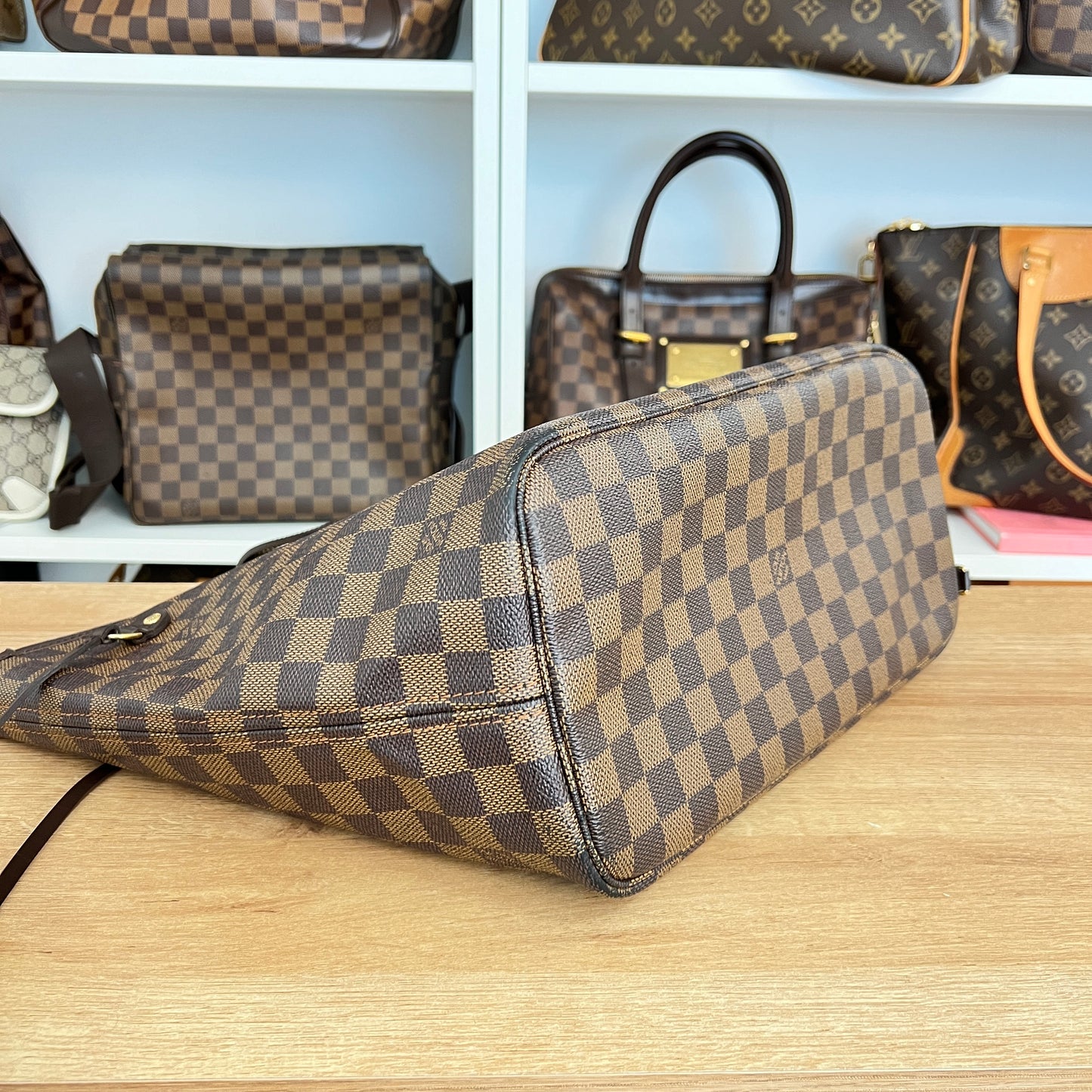 Louis Vuitton Damier Ebene Neverfull MM Cerise