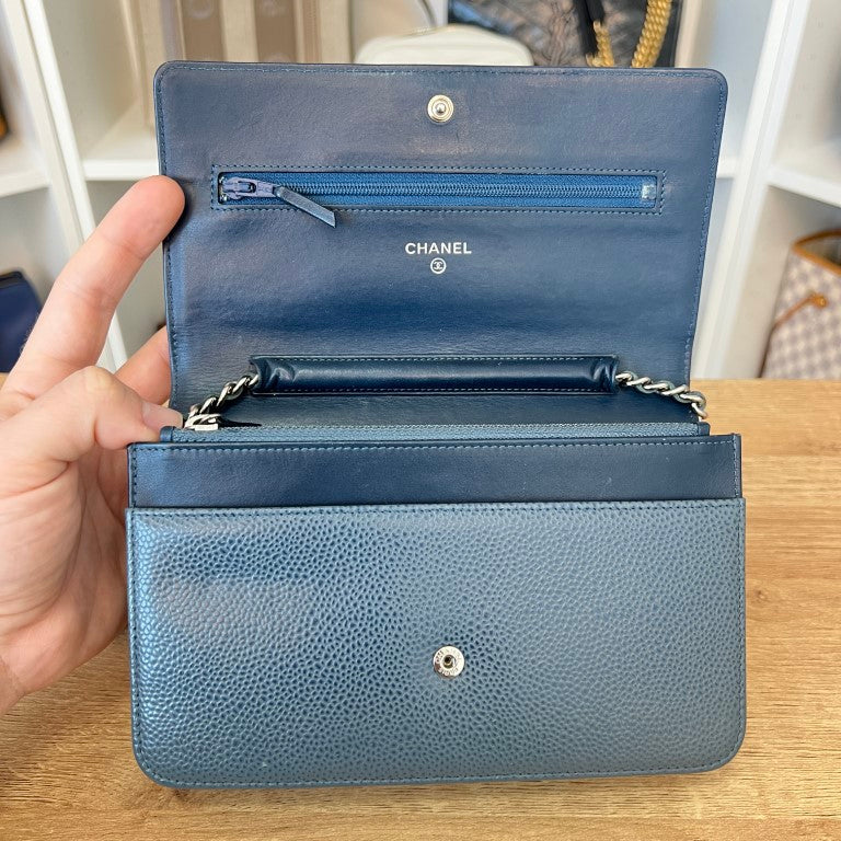 Chanel Caviar Timeless CC Wallet On Chain WOC Blue