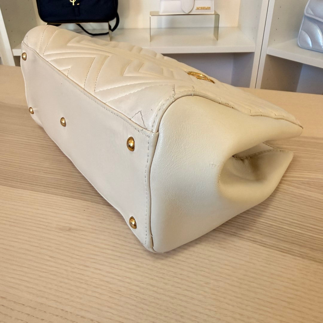 Luxe Vault Gucci white calfskin matelasse GG Marmont small tote bag base with gold protective feet