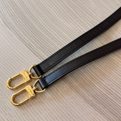 Luxe Vault replacement dark brown leather shoulder strap with gold-tone Louis Vuitton engraved lobster clasps