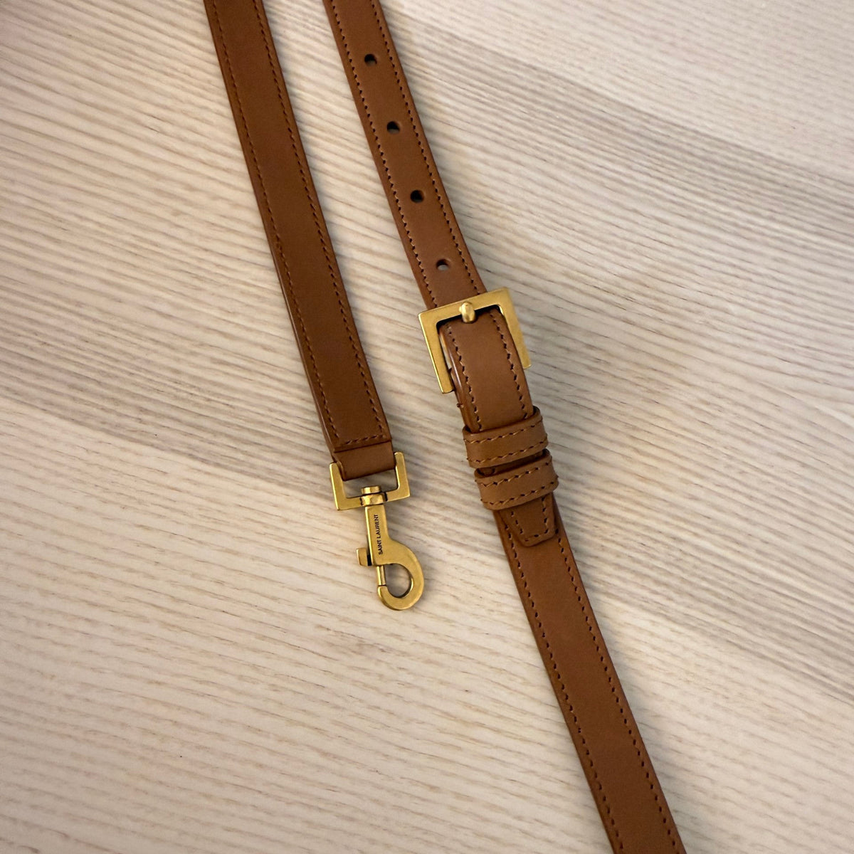 Luxe Vault Saint Laurent Voltaire brown leather adjustable shoulder bag strap with gold-tone hardware