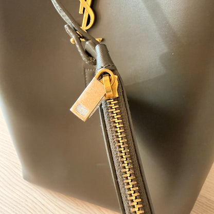 Luxe Vault Saint Laurent Le 37 bucket bag in deep musk shiny calfskin with gold hardware and zipper detail