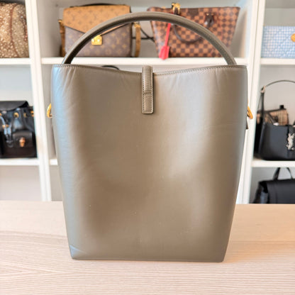 Luxe Vault Saint Laurent Le 37 bucket bag in deep musk shiny calfskin leather with a structured silhouette