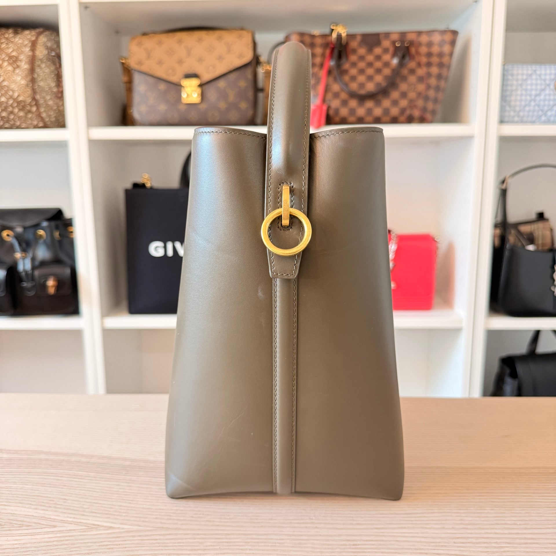 Luxe Vault Saint Laurent Le 37 bucket bag in deep musk shiny calfskin leather with gold-tone hardware