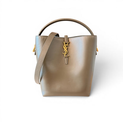 Luxe Vault Saint Laurent Le 37 bucket bag in deep musk shiny calfskin with gold-tone YSL logo hardware