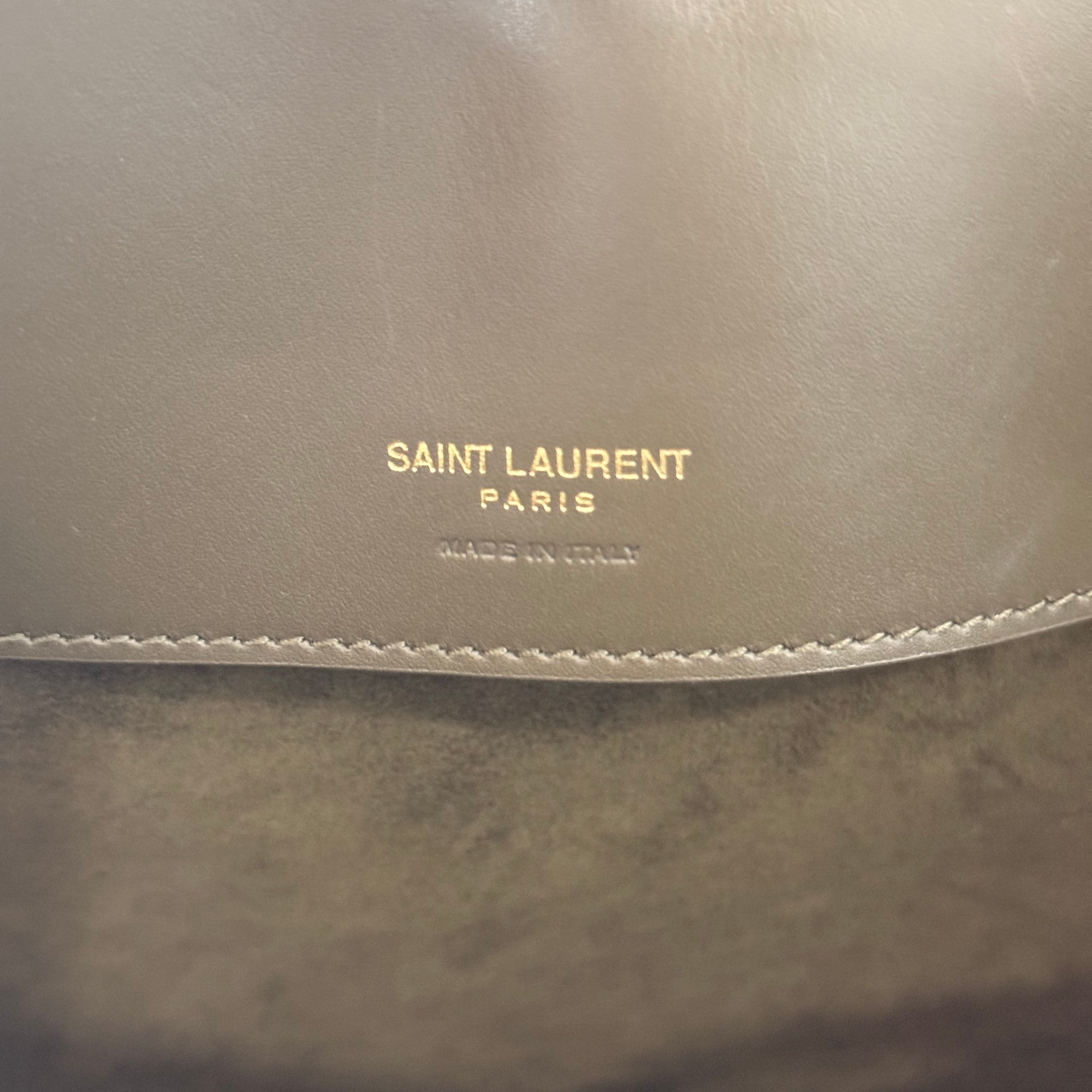 Luxe Vault Saint Laurent Le 37 bucket bag in deep musk shiny calfskin with gold foil logo detail