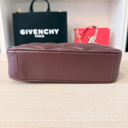 Luxe Vault Saint Laurent quilted lambskin mini camera bag base view in dark burgundy leather