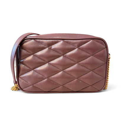 Luxe Vault Saint Laurent lambskin quilted mini camera bag in dark mauve with gold chain strap