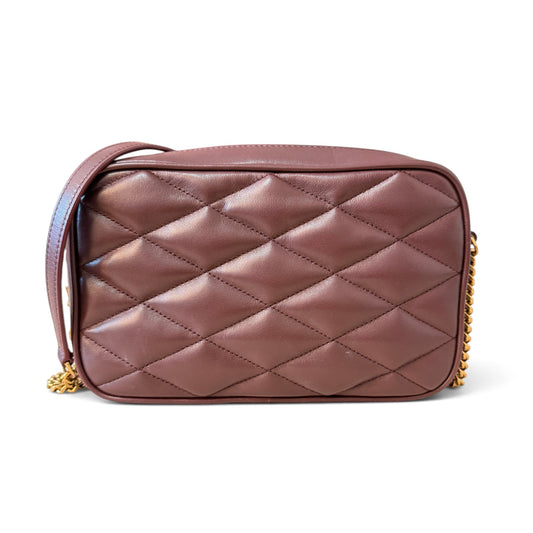Luxe Vault Saint Laurent lambskin quilted mini camera bag in dark mauve with gold chain strap