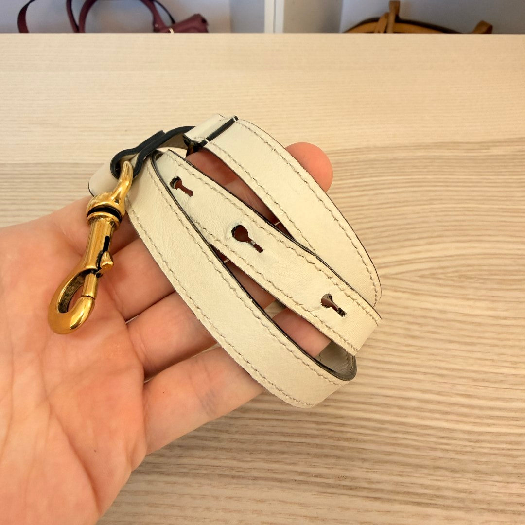 Luxe Vault white calfskin leather adjustable shoulder strap with gold-tone hardware for Gucci GG Marmont bag