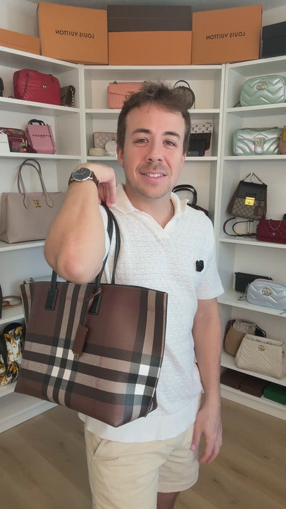 Burberry Check Medium E-Canvas & Leather Soft Tote