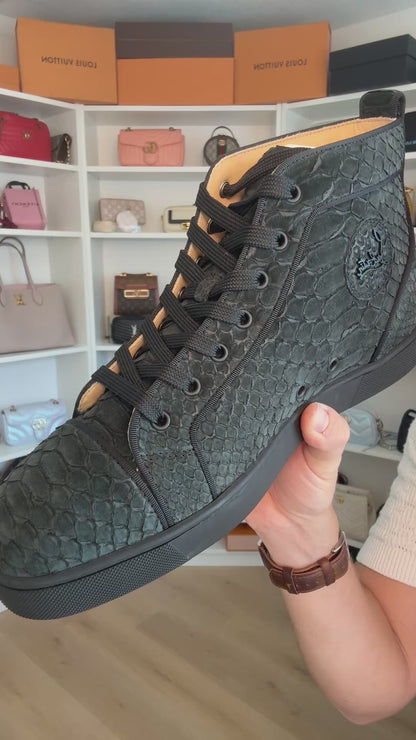Christian Louboutin Black Python Leather Louis Orlato High Top Sneakers Size 43.5
